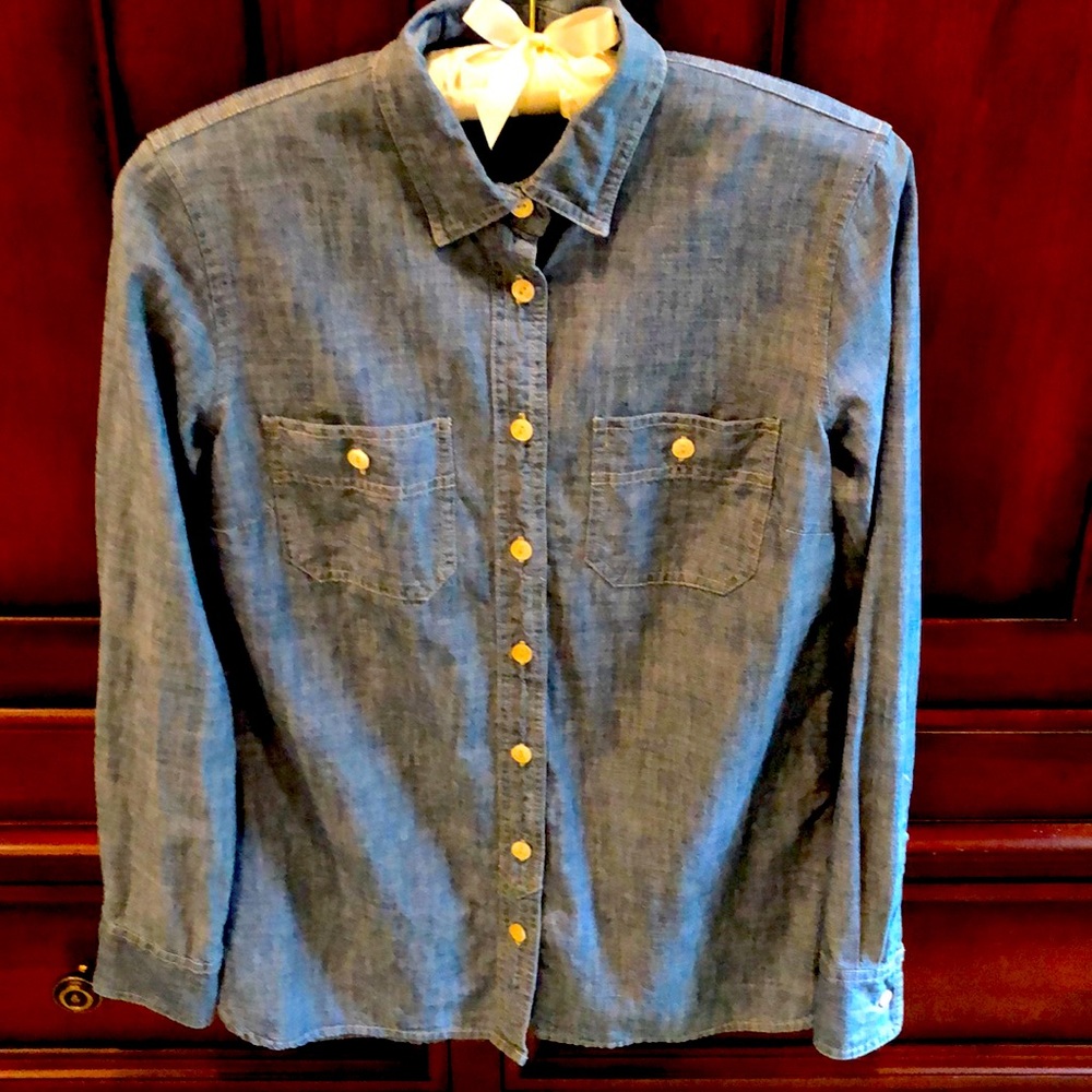EUC J Crew Japanese Denim Button Down Size 4